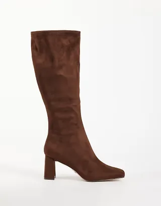 Steve Madden Holly block heeled knee boots in brown suede