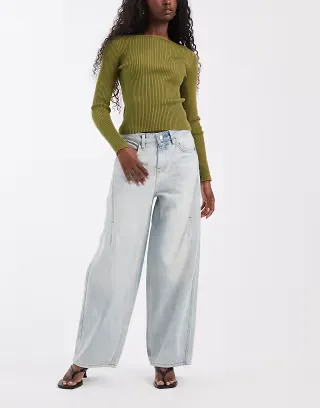 Motel low slung roomy jeans in breeze blue