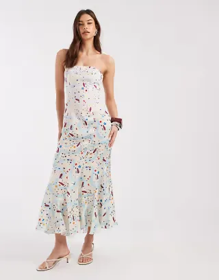 Laagam polly bandeau midi dress in multi polka dots