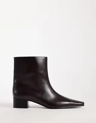 Mango faux leather heeled pointed chelsea boot in chocolate
