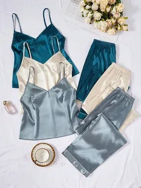 LuxeNights Women's Multicolor Satin Pajama Set