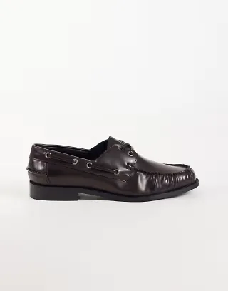 ASOS DESIGN lace up boat shoes with ruching in burgundy