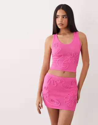 Wanderdoll Eliza metallic knit abstract detail mini skirt in pink - part of a set
