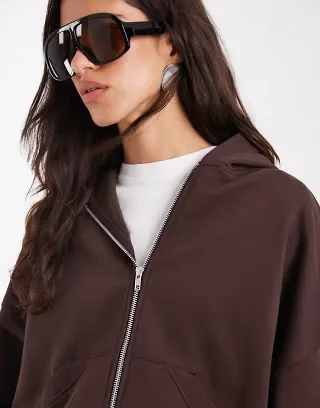 ASOS DESIGN zip through brushback hoodie in brown