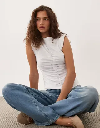 ASOS DESIGN ruched center front tank top in white