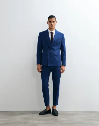 ASOS DESIGN slim double breasted suit jacket in blue