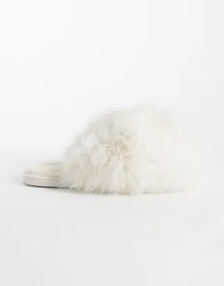 SEQWL Smarties fluffy pom pom slippers in cream
