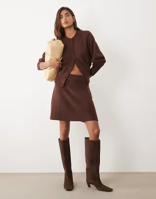 ASOS DESIGN wool blend mini skirt in chocolate