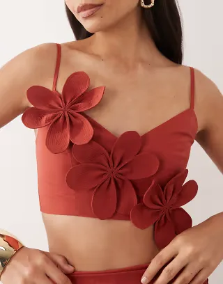 ASOS LUXE floral crop top in rust - part of a set