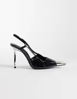 Public Desire Wide Fit Reset slingback heeled shoes with metal detail in black