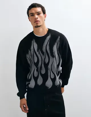 Weekday oversized sweater with flame graphic in black