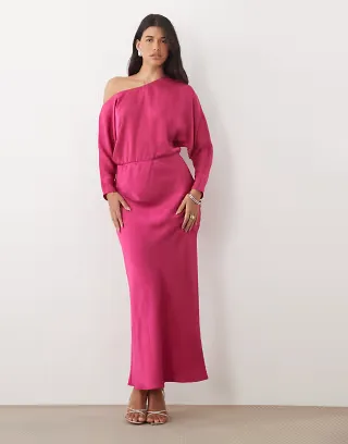 ASOS DESIGN fallen shoulder maxi dress in pink
