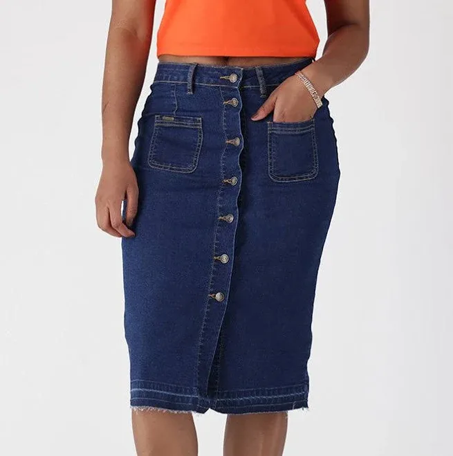 SAYLOR DENIM BUTTON THROUGH SKIRT