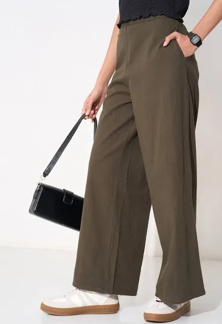 People Olive High-Waist Twill Wide Leg Pant