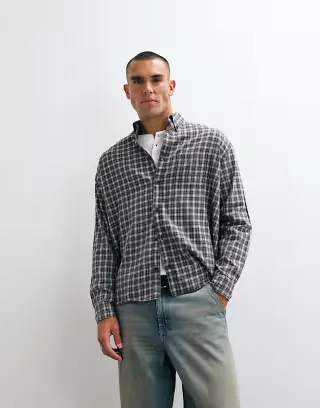 Weekday long sleeve flannel shirt in gray plaid