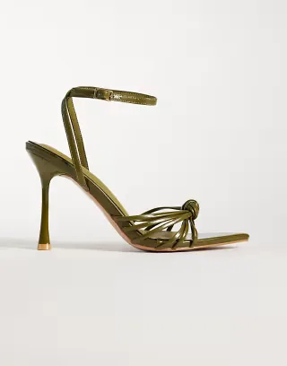 Simmi London Deja heeled sandals with knot detail in green PU