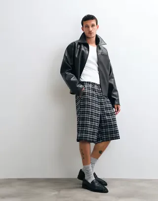 Colt tailored longline shorts in black & white plaid
