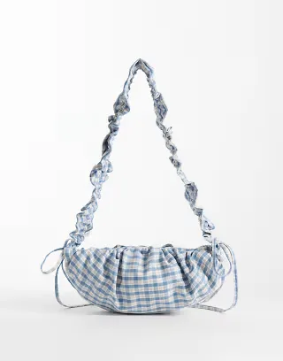 ASOS DESIGN nylon ruched adjustable crossbody shoulder bag in blue plaid