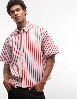ASOS DESIGN boxy oversized striped shirt in pink