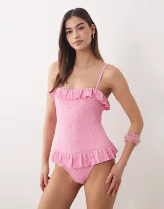 Dippin' Daisy's swimsuit with frill detail in prism pink