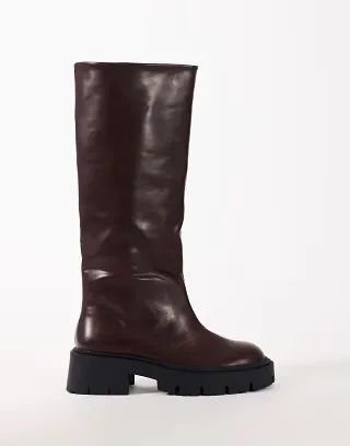 Topshop Lennox chunky knee high boot in chocolate