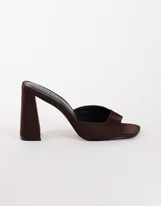 Topshop Walter high heeled mule in chocolate faux suede