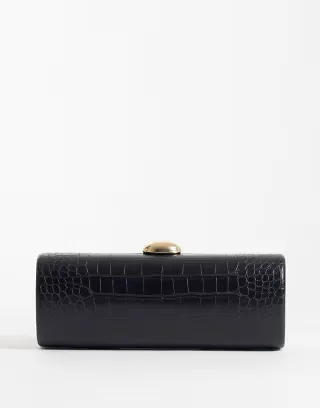 Glamorous clutch bag in black croc embossed