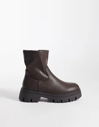 SEQWL Twirl chunky sock boots in brown