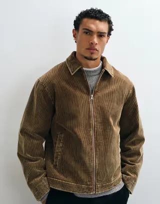 ASOS DESIGN Harrington jacket in tan corduroy