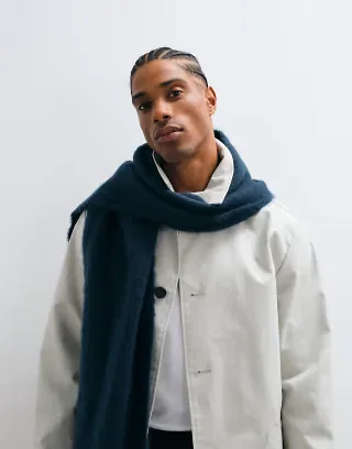 ASOS DESIGN woven brushed scarf in navy