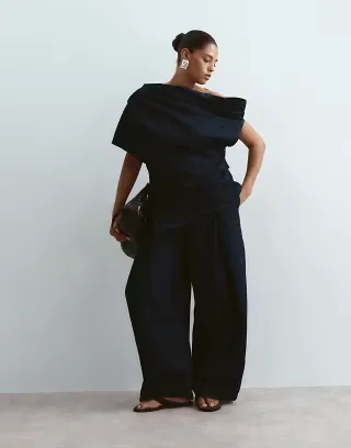 ARRANGE Curve denim pleat detail pants in indigo - part of a set