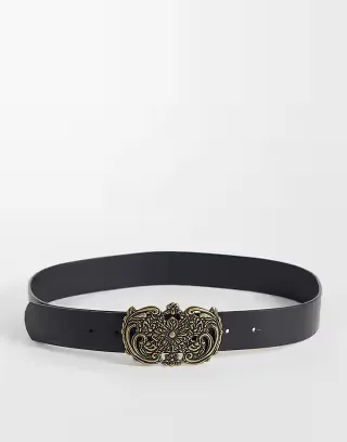 ASOS DESIGN statement floral buckle belt in gold