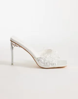 Public Desire Blanca heeled sandal mules with stones in white