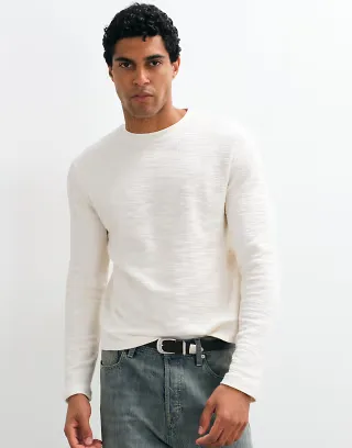 ASOS DESIGN boxy regular fit long sleeve T-shirt in cream texture