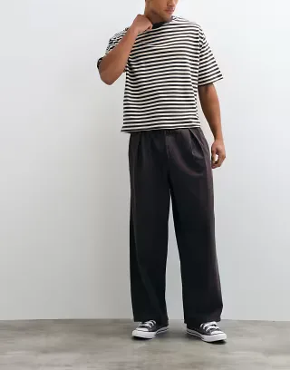 ASOS DESIGN barrel leg pants in brown with pleats and elasticated waist