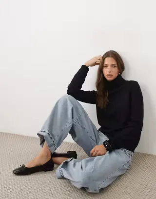 ASOS DESIGN premium 100% merino wool roll neck sweater in navy