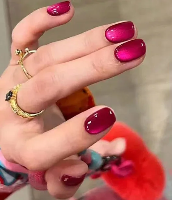 Hot Pink Y2K Dragonfruit Cat Eye Shiny Short Square Full Cover Press On Nails Acrylic Designs False Nails Set 24pcs ABS