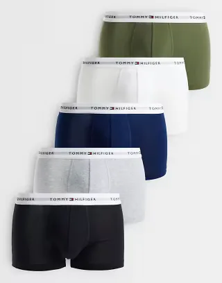 Tommy Hilfiger Signature Cotton 5 pack trunks in khaki/white/navy/gray/black