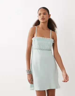 ASOS DESIGN cami mini dress with lace trim in sage