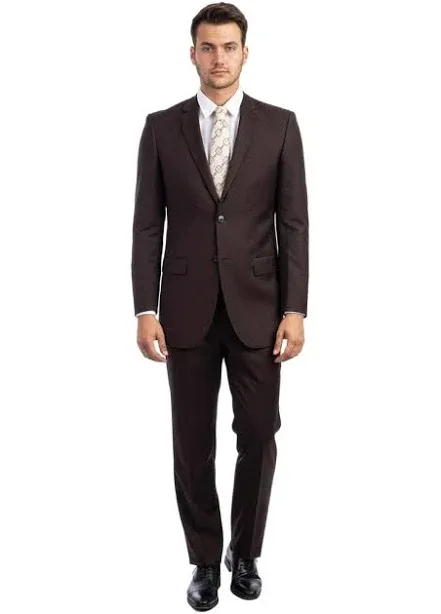 Men's Bacchus Collection - Modern Fit Suit 2 Button 2 Piece in Chocolate 46 Long - 40 Waist / Chocolate