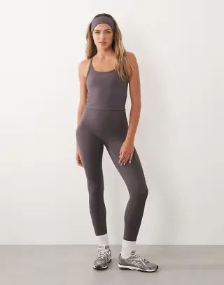 4505 Icon Soft Touch yoga cami with inner bra and Soft Touch high waist yoga leggings in storm gray