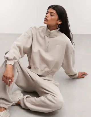 Nike Studio Fleece half zip sweatshirt in beige