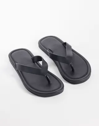 Mango 100% leather flip flops in black