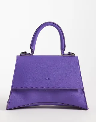 PASQ mini curved bottom clutch purse with cross body strap in ultra violet