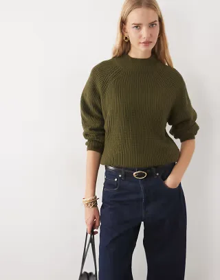 Threadbare high neck sweater in khaki