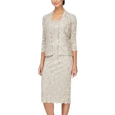 SL Fashions Women's 2-Pc. Lace Jacket & Midi Dress Set