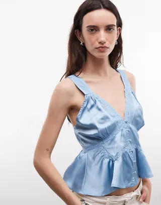 Reclaimed Vintage dressy top with pintucks and buttons in dusty blue