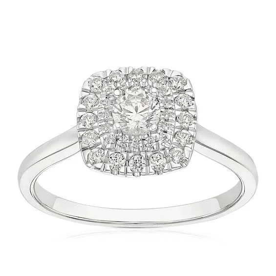 Engagement Ring Platinum Cushion Shaped Double Halo 0.50ct Diamond Ring