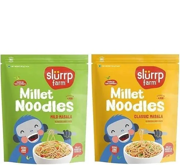 Slurrp Farm No Maida Hakka Noodles Not Fried No MSG Classic Millet and Mild Millet Noodles Combo Pack of 2 192g Each