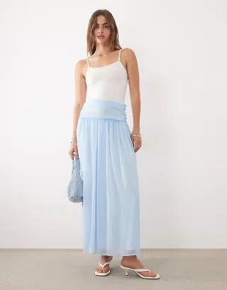 ASOS DESIGN chiffon ruched waist maxi skirt in blue - part of a set